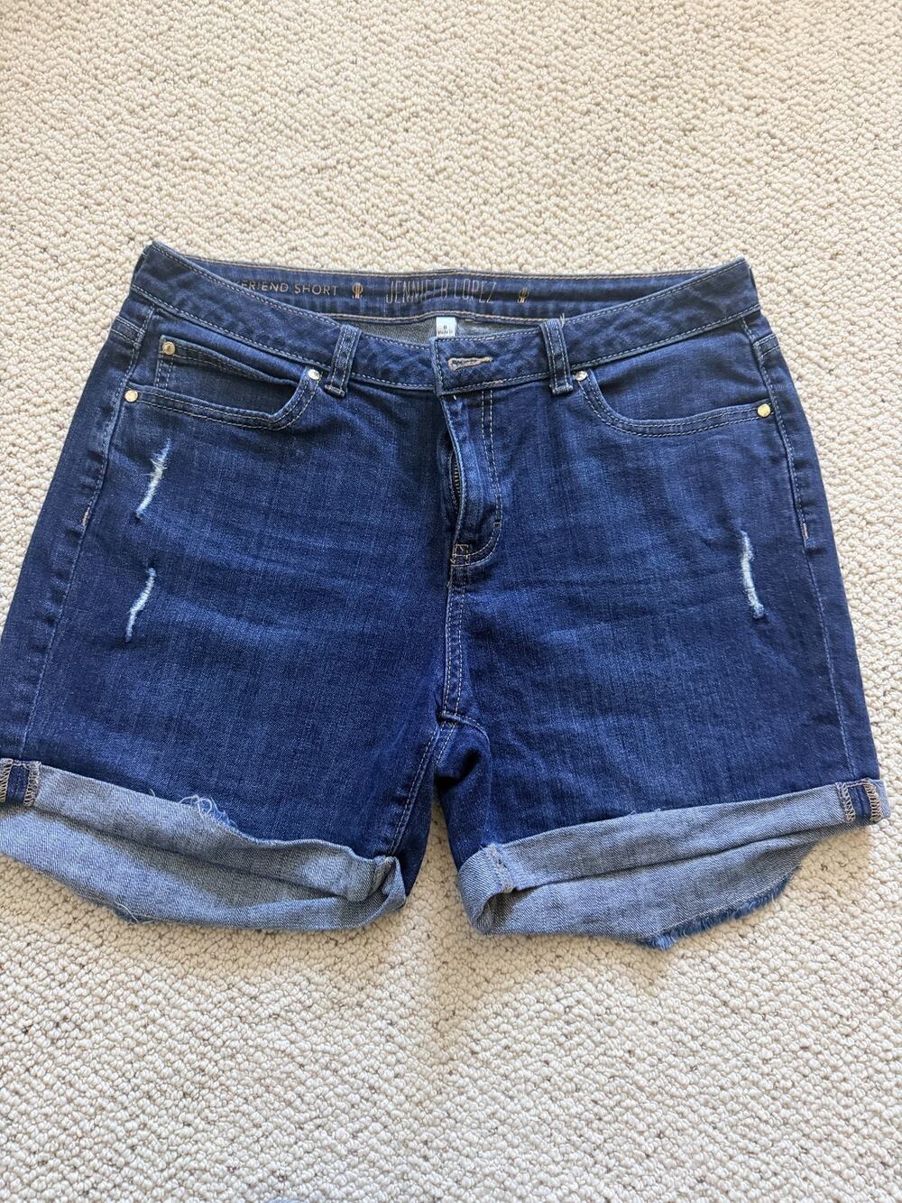 Jennifer Lopez Boyfriend Denim Shorts Womens 8 Dark Wash Distressed Cuffed